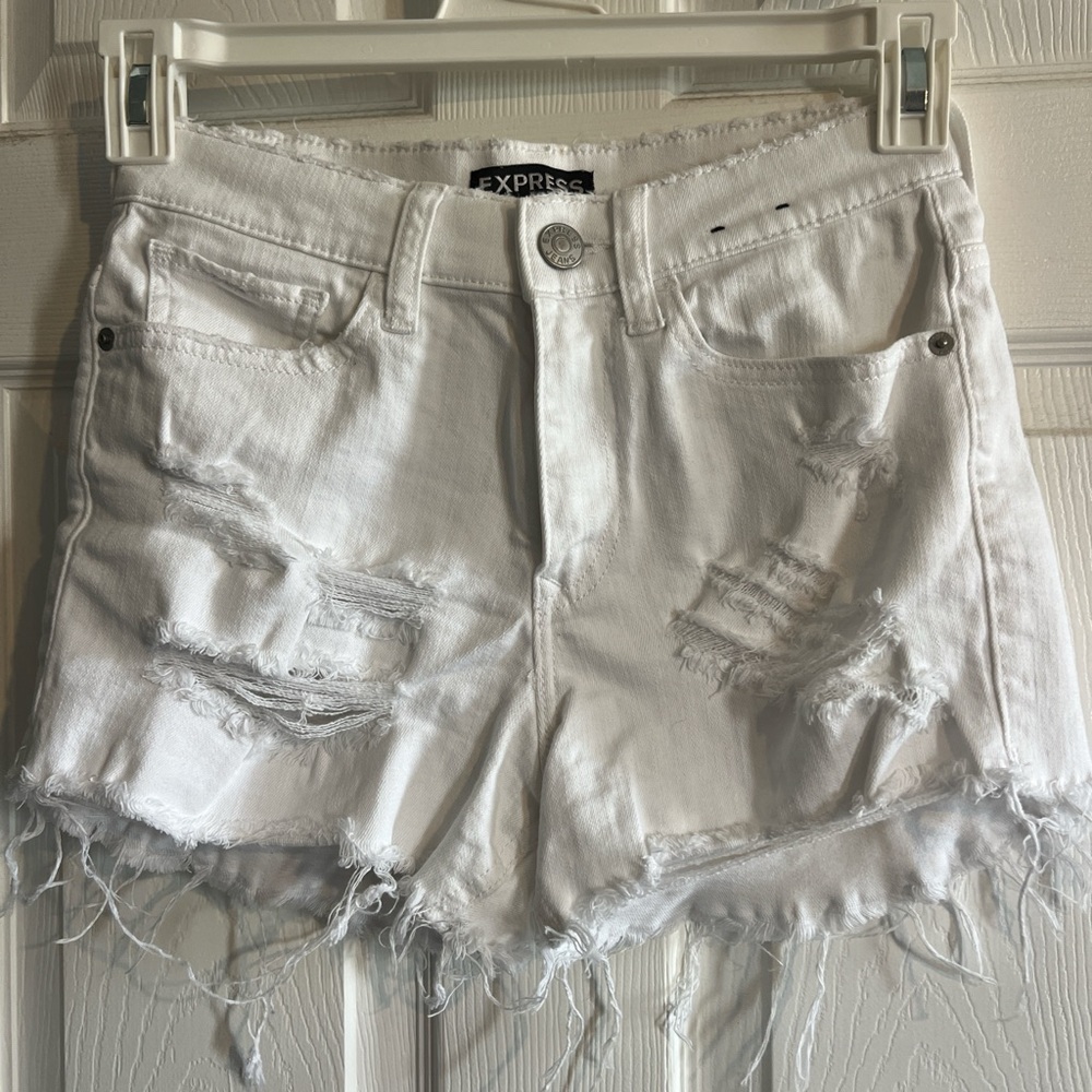 Express White Distressed Denim Shorts